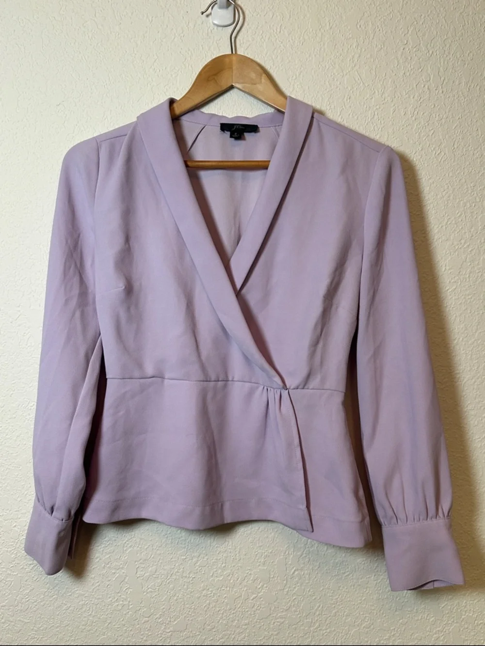 J.Crew Faux Wrap 365 Crepe Lavender Button Cuff Top